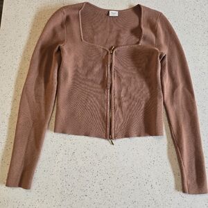 Brown Zip-Up Cardigan